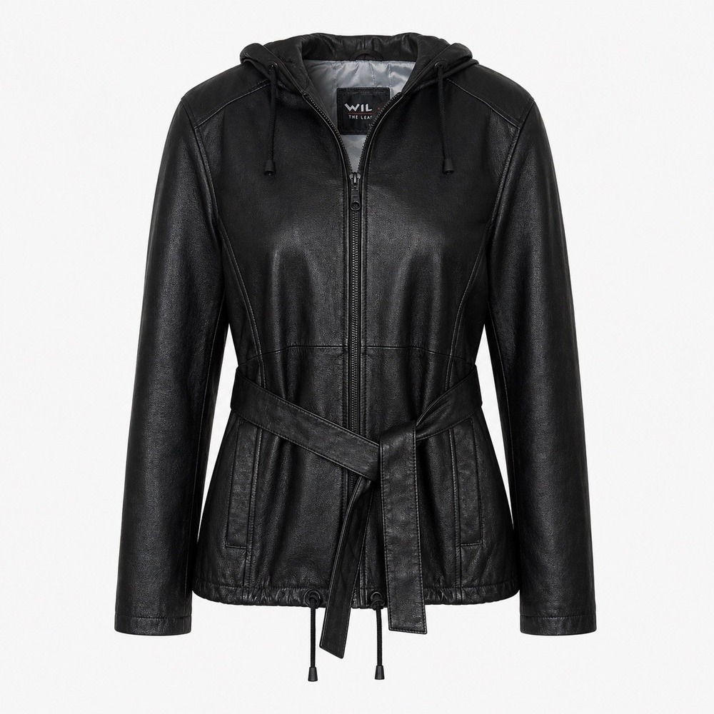 Wilsons Leather Women's Black Belted Jacket Vintage 90s Y2K Biker Core Size XS